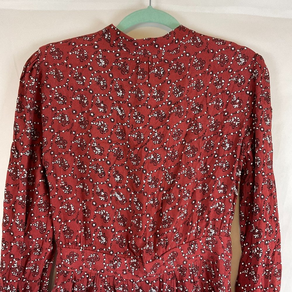 & Other Stories Dress US 4 Maroon White Black Print Long Sleeve Half Button - Picture 7 of 10